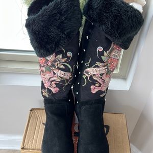 Ed hardy fur knee high boots